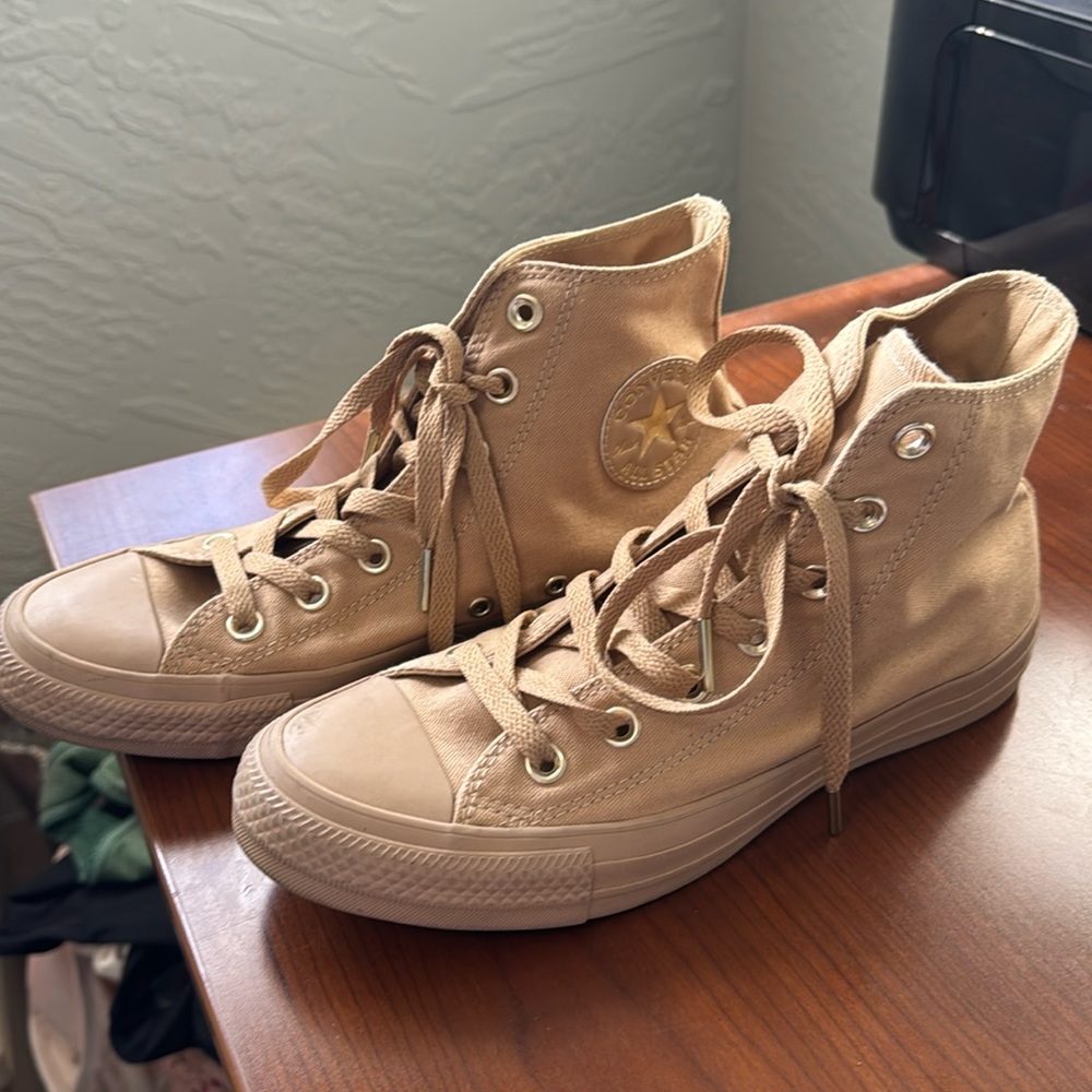 Tan/gold High Top Converse Women